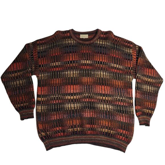 Intiwara Alpaca Sweater Handmade Pull Over Rust Brown Orange 3D Geometric Large - Picture 1 of 10